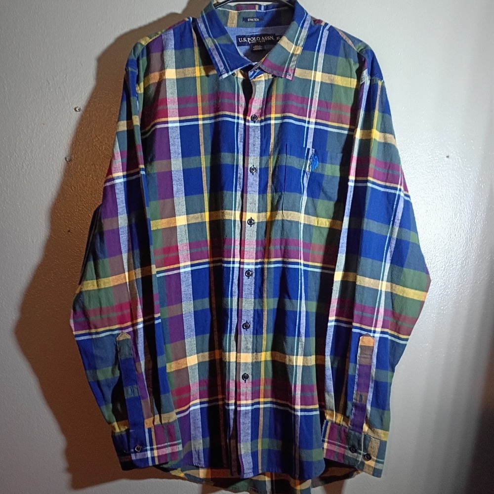 Polo Assn. Size XL Long Sleeve Plaid Y2K Button Down Shirt Ralph Tommy Sport